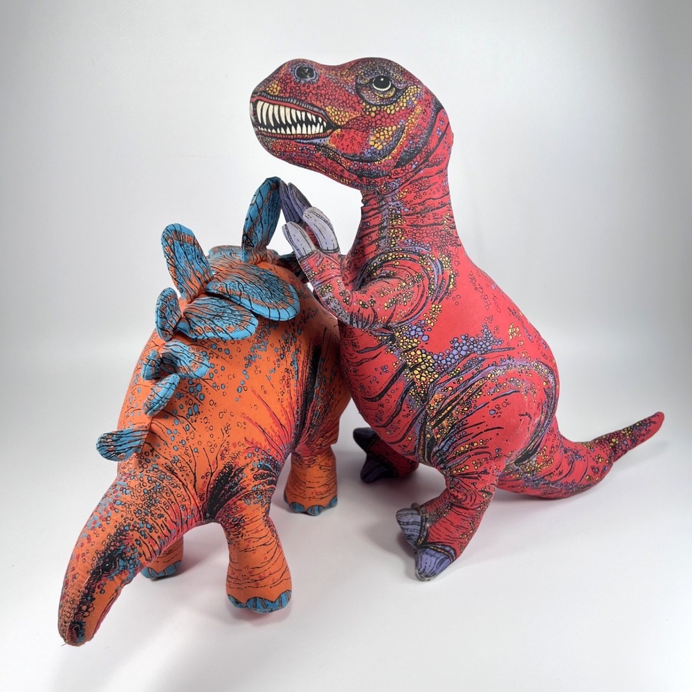 Vintage 1992 Applause Dinosaur Giants T-Rex & Stegosaurus Stuffed Animal‎ Lot